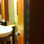 The smallest bathroom in Ohio - they had to cut the 'DOOR' in half. The smallest bathroom in Ohio - they had to cut the 'DOOR' in half.